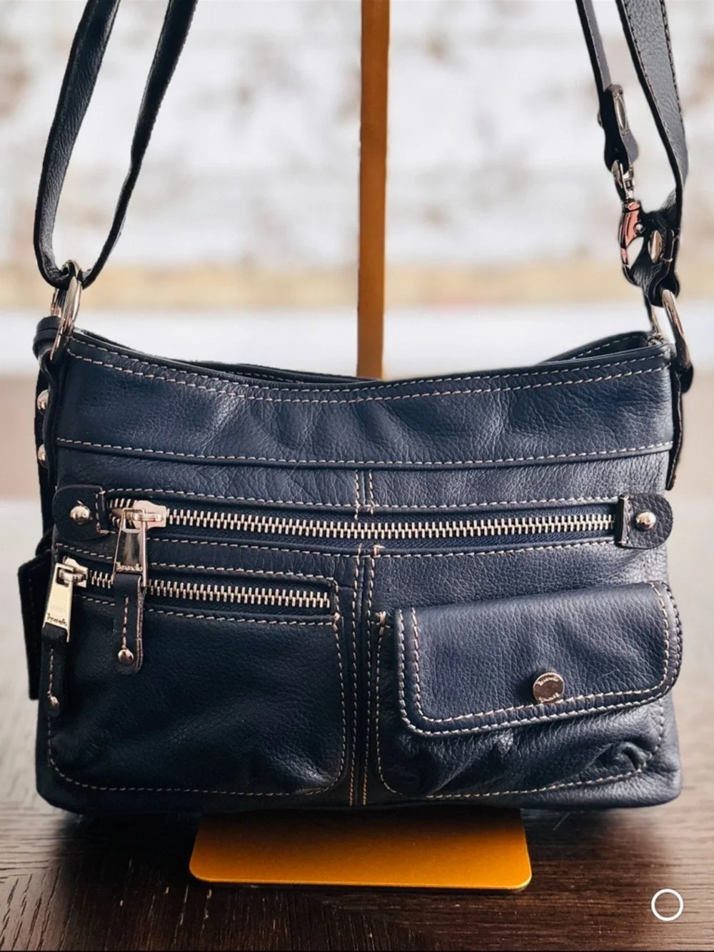 Tignanello Navy Leather Crossbody Organizer Bag